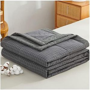 Trapunta estiva leggera per letto singolo e matrimoniale, 100% cotone lavato, coperta a quadri con morbida imbottitura in microfibra, per tutte le stagioni, inserto per piumino, 180 x 200 cm