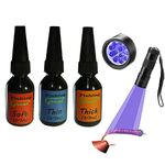 Greatfishing Fly Tying UV Clear Glue and Power UV Light Combo Three Bottles Thick Thin and Soft +12 LED UV Light for Building Flies Heads Bodies Wings and Gluing Eyes