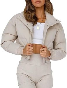 Gihuo Women' s Cropped Puffer Jacket Padded Long Sleeve Coat(Beige-S)