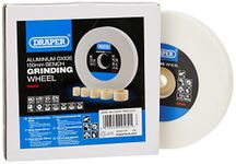 Draper 150 x 20mm Aluminium Oxide Bench Grinding Wheel | 80 Grit HSS Tools Sharpener | 5 Reduction Rings | Dry Cutting | 31.75mm Bore | 99569