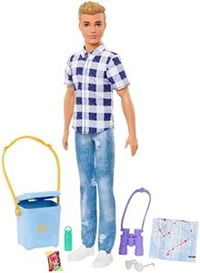 Barbie It Takes Two Ken Camping Doll Wearing Plaid Shirt, Jeans and White Sneakers, with Camping Accessories, Toy for 3 Year Olds & Up