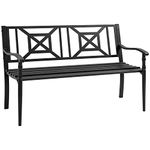 Outsunny Steel Garden Bench for Outdoor, 2-Person Patio Bench, Loveseat Furniture for Lawn, Deck, Yard, Porch, Entryway, Black