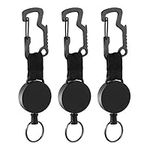 DELSWIN Retractable Key Chain Key-Rings - Heavy Duty Key Holder Belt Clip with Multitool Carabiner, Keychain Lanyard Badge Reels (Pack of 3)