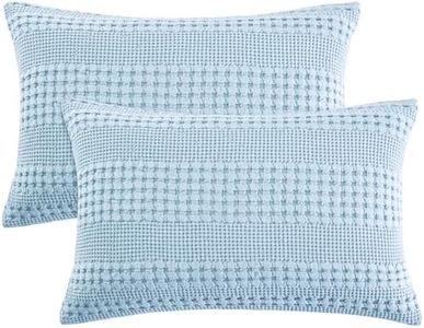 PHF 100% Cotton Waffle Pillowcases Queen Size, 2 Pack Soft Breathable Skin-Friendly Pillow Sham, Decorative Waffle Weave Pillow Case Covers, 20" X 30", No Filling, Baby Blue