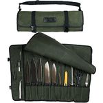 Asaya Canvas Chef Knife Roll Bag - 10 Knife Slots and a Large Zipper Pocket - Durable 10oz Canvas Knife Case with an Adjustable Shoulder Strap - Knives not Included (Forest Green)