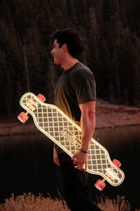 GHOST BOARDS Custom Longboard - Clear Long Boards with LED Wheels and Remote Control for Night Riding - Acrylic Skateboard Delivers Style, Stability, and Smooth Performance - 40" - Ghost Waffle