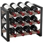 J JACKCUBE DESIGN Rustic Wine Rack Freestanding Floor 3 Tier Stackable Display Storage for Counter-top 12 Glass Bottles Holder Liquor Shelf with Black Metal Frame - MK521A(Rustic Wood)