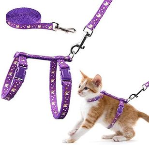 Cat Harness and Leash Set Gold Moons Soft Nylon Escape Proof Adjustable for Kittens Small Animals Glow in The Dark(Purple)