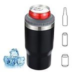 4 in 1 Insulated can Cooler, Stainless Steel Bottle and Can Insulator for 12oz Standard Cans, Slim Cans and Beer Bottles, or as a 14oz Coffee Mug with lid (Black)