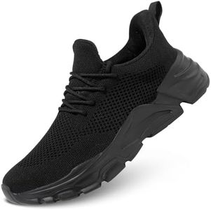 Wrezatro Men's Walking Shoes Non Slip Breathable Running Tennis Shoes Casual Fashion Sneakers Mesh Workout Sports, Z70-black, 9.5