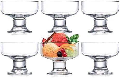 Kingrol 6 Pack Glass Dessert Bowls, 6.5 oz Crystal Glass Bowls for Ice Cream, Fruit, Pudding, Snack, Cereal, Nuts - Premium Glass Serving Dishes, Mini Trifle Bowl