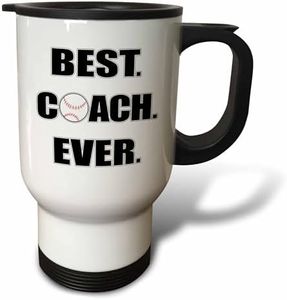 3dRose Baseball Best Coach Ever - Travel Mug, 14oz, Stainless Steel