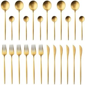 Esforzarse Flatware Set,Modern Simplicity Handle Piece Steel Flatware Cutlery Set,24 Piece Gold Stainless Steel Cutlery Set, Include Dinner Knife,Fork,Spoon for Home Hotel, Dishwasher Safe(Golden)