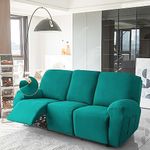 HOKIPO 8-Pieces Elastic Stretchable Recliner Sofa Cover 3 Seater Fully Covered Soft Washable Sofa Slipcovers Furniture Protector, Teal (AR-4742-TEAL)