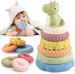 JQLM Baby Toys 0-3-6-12-18 Months,Baby Teething Toys,Soft Stacking Blocks Toys,Sensory Toys for Infant,Montessori Toys for Toddlers 1 2 3 Years Old,Gifts for Boys Girls Newborn Baby (Dinosaur)