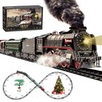 Hitish Train Set for Kids, Electric Train Toys with Realistic Light Sounds Smoke, Christmas Train Model Gifts for Toddlers Boys Girls, Steam Locomotive, Luxury Track & 2 Glowing Passenger Carriages