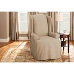 SureFit Cotton Duck Canvas Wingback Chair Slipcover, Wing Chair Cover with Cotton, Solid One Piece Design and Straight Skirt, Machine Washable Wingback Chair Cover, Tan