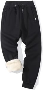 Flygo Men's Fleece Pants Winter Warm Joggers Pants Active Sherpa Lined Sweatpants(Rib Bottom Black-L)