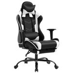 BestOffice Gaming Chair with Footrest, Ergonomic Office Chair, Adjustable Swivel Leather Desk Chair, Reclining High Back Computer Chair with Lumbar Support and Headrest, Racing Style Video Gamer Chair