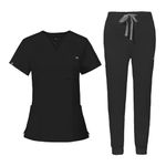 niaahinn Scrub for Women Scrubs Top with Classic V-Neck & Yoga Jogger Pants Medical Nursing Uniform Scrub Set (Black, S)