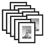 upsimples Picture Frame Set of 10, Display Pictures 5x7 with Mat or 8x10 Without Mat, Multi Photo Frames Collage for Wall or Tabletop Display, Black