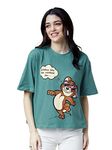 The Souled Store|Official Tom and Jerry: Weekend Women and Girls T-Shirts|Half|Loose Fit Graphic Printed|Round Neck 100% Cotton Sage Green Women Oversized T-Shirts Oversized T Shirts for Women