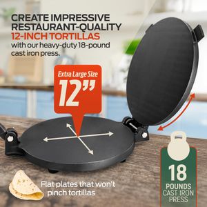 SIRCLES 12" Cast Iron Tortilla Press – Heavy Duty, 12-Inch