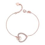 LeCalla 925 Sterling Silver BIS Hallmarked Rose Gold Plated Cubic Zirconia Intertwined Open Heart and Circle Cable Link Chain Bracelet for Women and Girls 7.5 Inches