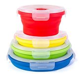 Thin Bins Collapsible Containers – Set of 4 Round Silicone Food Storage Containers – BPA Free, Microwave, Dishwasher and Freezer Safe - No more cluttered container cabinet!… B06XCNGGJL