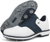 Spikes Golf Shoes Men Professional Golf Shoes Waterproof Walking Footwears for Golfers Outdoor Gym Sneakers (10.5,WhiteBlue)