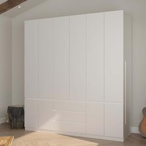 Jiaoun 78” 6-Door Large Armoire Wardrobe Closet, Bedroom Armoire with 3 Drawers & 2 Hanging Rod, Wooden Wardrobe Closet Clothing Organizer, White (70.9”W x 23.63”D x78”H)