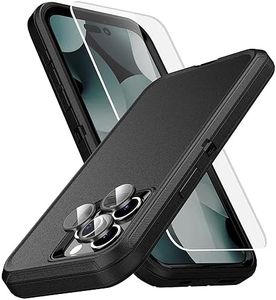 MXX Heavy Duty Made for iPhone 15 pro Case with Tempered Glass Screen, Camera Lens Protector 3-Layer Full Body Protection Shockproof Dustproof Cover for 15 pro Phone Case 6.1" (Black)