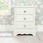 Romance Antique White Solid Wood French Style 3 Drawer Bedside Cabinet with Diamond Crystal Handles | Comes Fully Assembled | Wooden Bedside Table, Living Room Cabinet