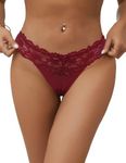 ohmydear Sexy French Knickers Stretchy Thongs for Women Low Waist Panties Lace Underwear Plus Size Bikini Hipster Soft Cotton Crotch Wine Red