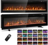 COSTWAY 40"/50" Electric Fireplace, Wall Mounted/Recessed/Freestanding Fire Heater with 12 Flame & 12 Ember Bed Colors, 5 Brightness, Remote Control, 8H Timer, Thermostat, 750W/1500W (127cm/50”)