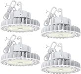 HYPERLITE 150W 4Pack High Bay Led Lights 150W 21,000LM(140lm/w) 5000K CRI>80 1-10V Dimmable UL Listed Hanging Hook Safe 5' Cable with 110V Plug UFO High Bay Light for Shopping Mall Warehouse