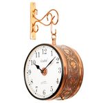 CRAFTEL Metal Analog Double Sided Vintage English Roman Station Wall Clock with Brass in dial (Rose Gold_8 Inches)