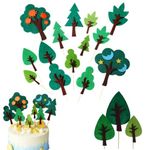 Eleanly 14 Pcs Jungle Cake Toppers Woodland Theme Cupcake Toppers Tree Shaped Cake Toppers Summer Tropical Theme Cake Toppers Baby Shower Kids Party Cake Decoration