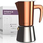 bonVIVO Moka Pot - 6 Cup Intenca Stainless Steel Espresso Maker w/Copper Finish - Stove Top Italian Coffee Maker - 300ml Coffee Pot - Gifts for Men and Women