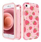 Pegmode for iPhone SE Case 2020/2022/3rd Generation, for iPhone 8/7 Case, Heavy Duty Protective Strawberry Cute Phone Cover for Women Men Girls Boys Hard Cases for iPhone 7/8/SE