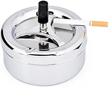 Ace Select 13 cm Large Round Push Down Spinning Metal Ashtray with Cigarette Cigar Smoking Smoke Ash Tray Silver