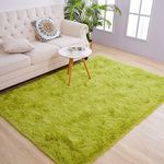 Chicrug Soft Runner Rug for Bedroom Living Room Plush Fluffy Rug 4x6 Feet, Shag Furry Area Rug Carpet Non Shedding for Nursery Children Kids Girls Room Home Decorative, Green