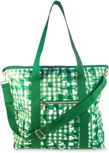 kate spade new york Large Capacity Insulated Cooler Tote Bag, Soft Sided Portable Beach Cooler for Women with Shoulder Strap and Top Straps, Daisy Gingham, Green, 19.5 L, Classic
