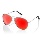 Ultra Pilot Sunglasses - Adults Silver Frame with Red Mirror Lenses Mens and Womens Sunglasses Metal Framed Retro 80s Classic Style Sunglasses Women Men UV400 Protection Navigator Pilot