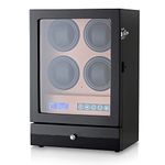 Automatic Watch Winder Box with Watches and Jewellery Storage Drawer, LED Backlight and LCD Touchscreen Control (Black + Brown)