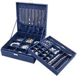 ProCase Jewelry Box Organizer for Women, Two Layer Jewelry Display Storage Case with 8 Necklace Hangers and Removable Partition for Earrings Bracelets Rings Watches -Navy