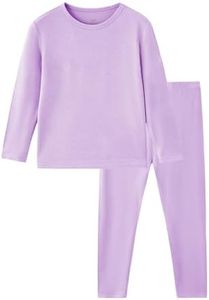 BambooBud Thermal Underwear for Kids Girls Thermals Flexible Fit Top and Bottom Pajama Set Girl Long Johns Base Layer,Pale Purple,Medium