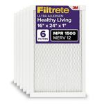 Filtrete 16x24x1 AC Furnace Air Filter, MERV 12, MPR 1500, CERTIFIED asthma & allergy friendly, 3 Month Pleated 1-Inch Electrostatic Air Cleaning Filter, 6-Pack (Actual Size 15.81x23.81x0.78 in)