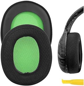 Geekria QuickFit Mesh Fabric Replacement Ear Pads for PDP Gaming LVL50 Headphones Ear Cushions, Headset Earpads, Ear Cups Cover Repair Parts (Black/Green)