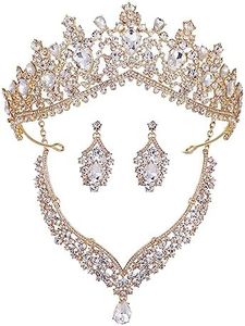 Kamirola Tiaras and Crowns for Women,Tiaras Earrings Necklace, Crystal Bridal Jewelry Set, Costume Party Halloween Prom Pageant Jewelry for Women Girls(TR22) (Gold)